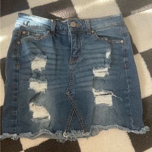 Distressed Denim Skirt